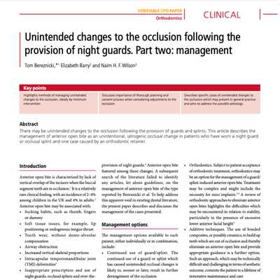 Unintended Changes to the Occlusion Following  the Provision of Night Guards (Part Two – Management)