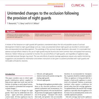 Unintended Changes to the Occlusion Following  the Provision of Night Guards